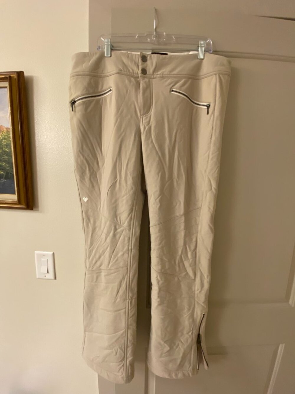Resort Obermeyer Aspen Colorado Womens Cream Bib Fleece Lined Snow Pants Szie 16